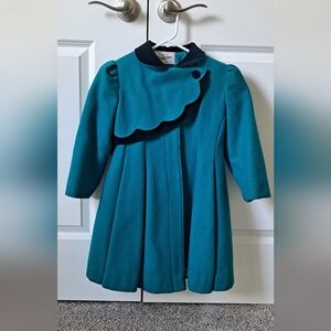 Vintage Girls teal Rothschild wool blend dress coat. Size 6